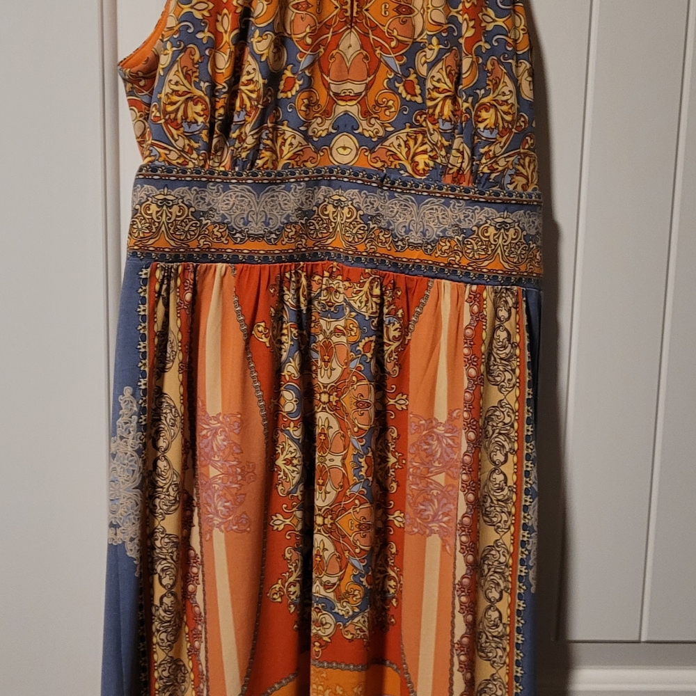 London Times Vibrant Orange and Blue Maxi Dress